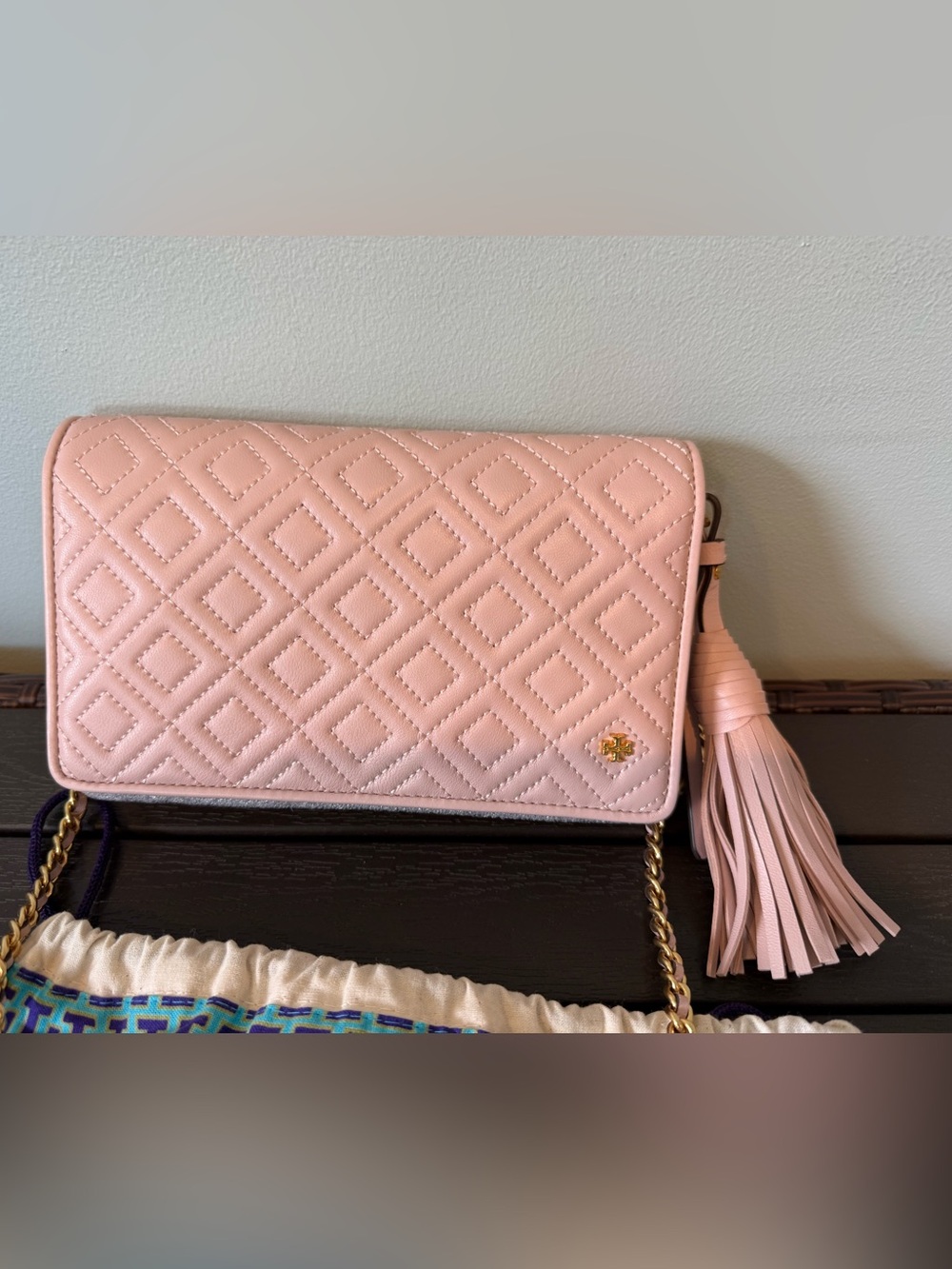 Quilted Pink Leather Crossbody Bag with Tassel